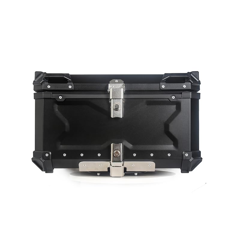 Top case moto Garvee 80L en alliage d'aluminium avec serrure de sécurité, étanche, robuste et polyvalent, couleur argent.