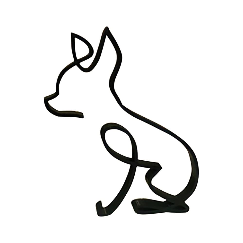 Sculpture murale en métal Garvee représentant un chien. Art minimaliste géométrique abstrait en fil de fer, robuste et décoratif pour la maison ou le bureau (noir).