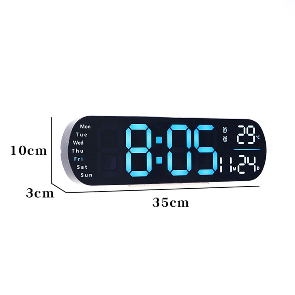 Horloge murale numérique LED Garvee 35 cm, grand écran, 9 niveaux de luminosité, affichage de la température, fonction mémoire, bleue, pour la cuisine et le bureau