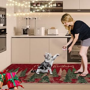 Garvee Kerst-Welkom Paillasson décoratif hiver et Noël lavable antidérapant extérieur intérieur 50 x 80 cm tapis d'entrée festif