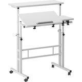 Garvee Bureau d'ordinateur, réglable en hauteur de 70 à 115 cm, bureau assis-debout mobile à roulettes, blanc 80×60 cm, pour la maison et le bureau