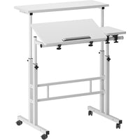 Garvee Bureau d'ordinateur, réglable en hauteur de 70 à 115 cm, bureau assis-debout mobile à roulettes, blanc 80×60 cm, pour la maison et le bureau