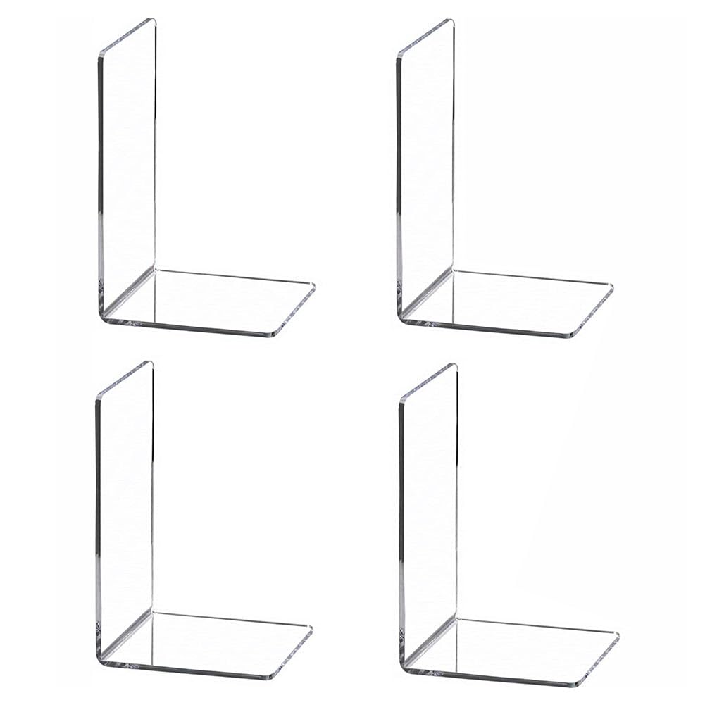 Garvee serre-livres en acrylique transparent (lot de 4), pour étagères, idéal pour les livres, CD et jeux vidéo. dimensions: 12 cm × 19 cm × 12 cm