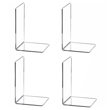 Garvee serre-livres en acrylique transparent (lot de 4), pour étagères, idéal pour les livres, CD et jeux vidéo. dimensions: 12 cm × 19 cm × 12 cm