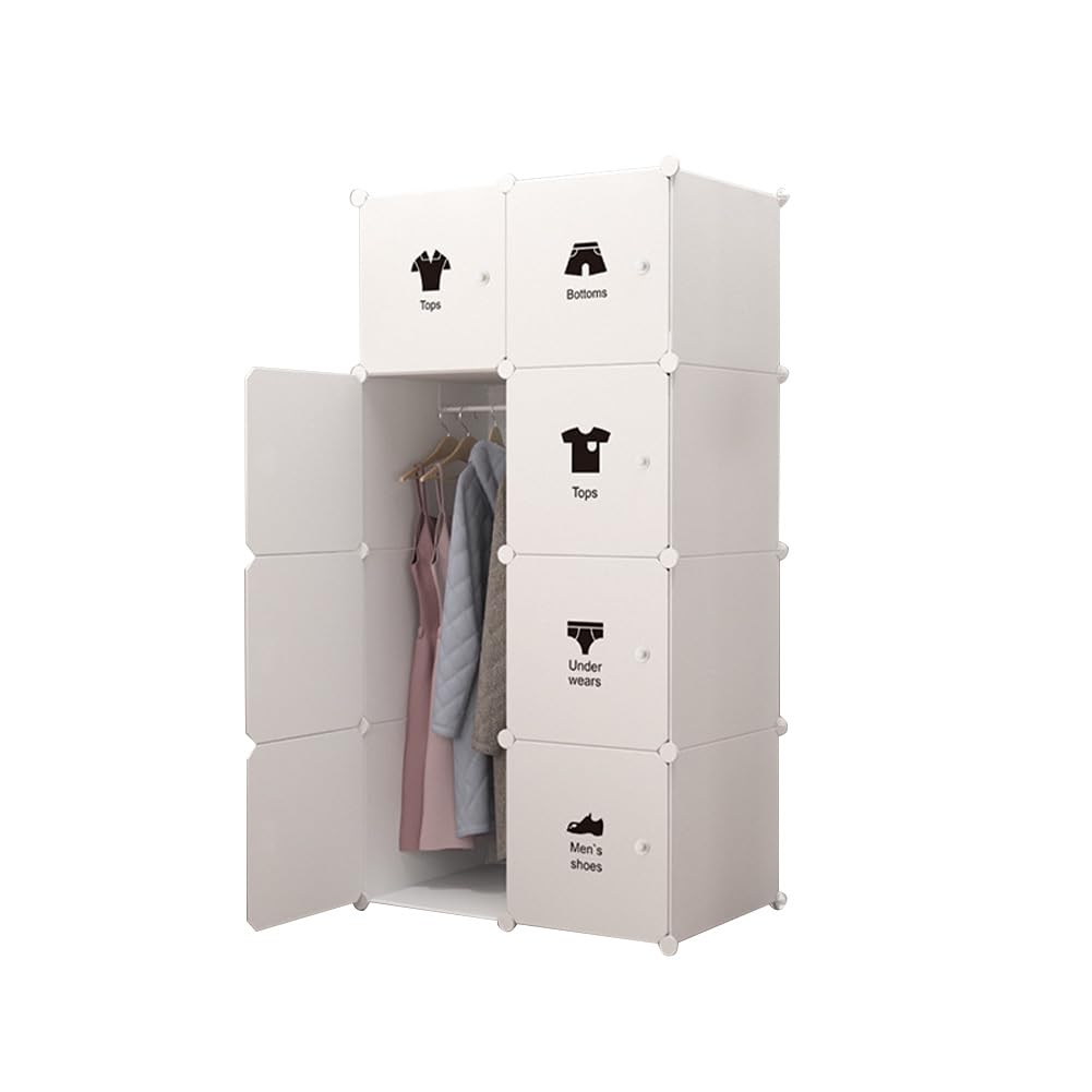Armoire Garvee composée de 8 cubes avec portes et tringle à vêtements pour chambre à coucher, 75 x 47 x 111 cm, plastique noir