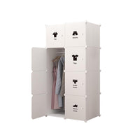 Armoire Garvee composée de 8 cubes avec portes et tringle à vêtements pour chambre à coucher, 75 x 47 x 111 cm, plastique noir