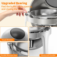 Chafing dish Garvee à couvercle roulant, 6,3 L, en acier inoxydable avec fenêtre en verre, ouverture à 90/180° et poignée en T. Idéal pour les fêtes, banquets, buffets et hôtels.