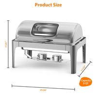 Chafing dish Garvee 9 Qt à couvercle roulant avec fenêtre en verre, chauffe-plats en acier inoxydable pour buffets et traiteurs, maintient les aliments au chaud ou au froid.