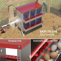 Nichoirs Garvee pour poules, 6 compartiments, en métal, dimensions totales avec support : 69 x 43 x 78 cm, dimensions par compartiment : 23 x 25 x 21,5 cm, acier galvanisé étanche, pour 6 poules (rouge)