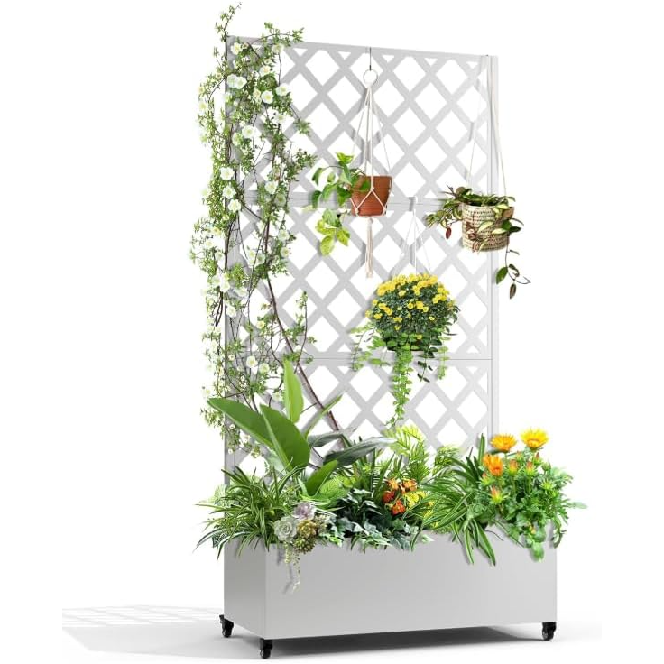Bac à plantes en métal GARVEE avec treillis motif feuillage, pour jardin, terrasse ou balcon, brise-vue 120 x 40 x 180 cm