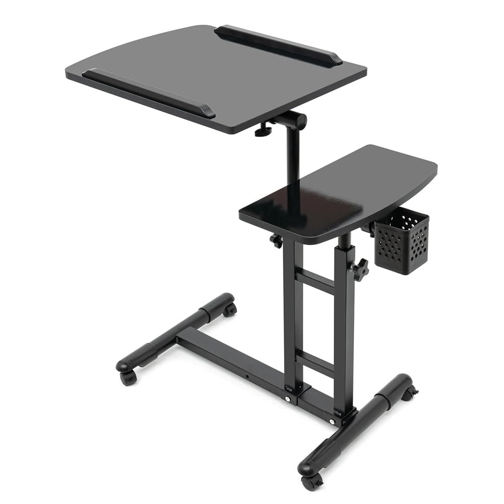 Garvee Table de lit mobile sur roulettes, réglable en hauteur, inclinable, pour ordinateur portable, lit et canapé, 60×40×65-95cm, noire