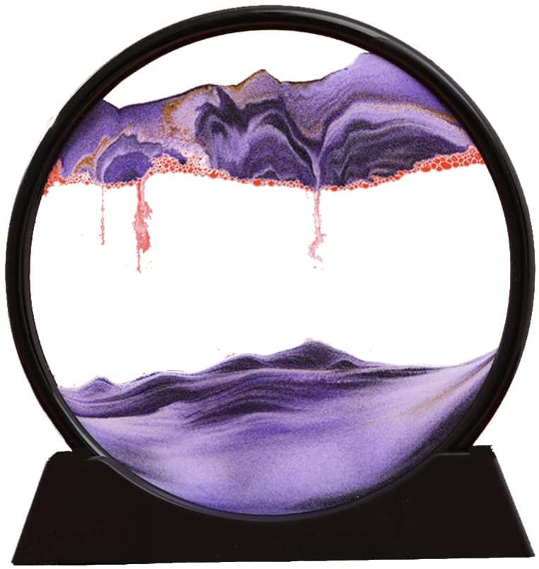 SABLIER MOBILE GARVEE 3D Paysage Naturel Art 7 pouces Support en Verre Violet Décoration Salon et Bureau