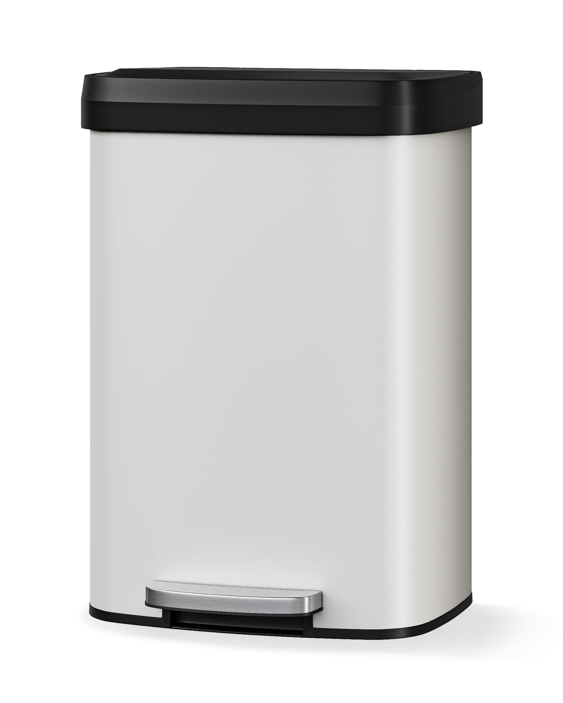 Poubelle en métal Garvee 50 L (13 gal) avec couvercle, acier inoxydable, fermeture amortie, blanche, pour îlot de cuisine