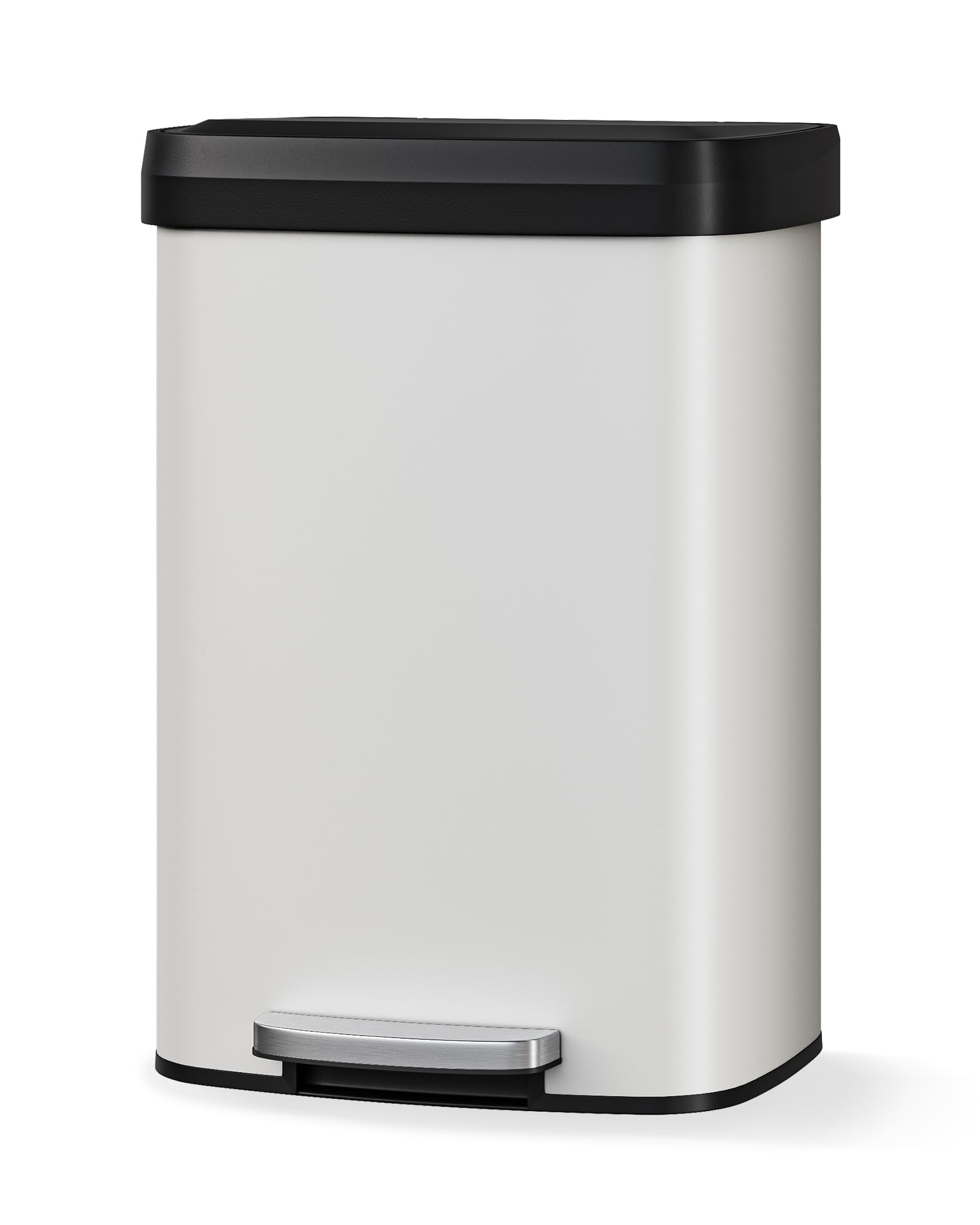 Poubelle en métal Garvee 50 L (13 gal) avec couvercle, acier inoxydable, fermeture amortie, blanche, pour îlot de cuisine