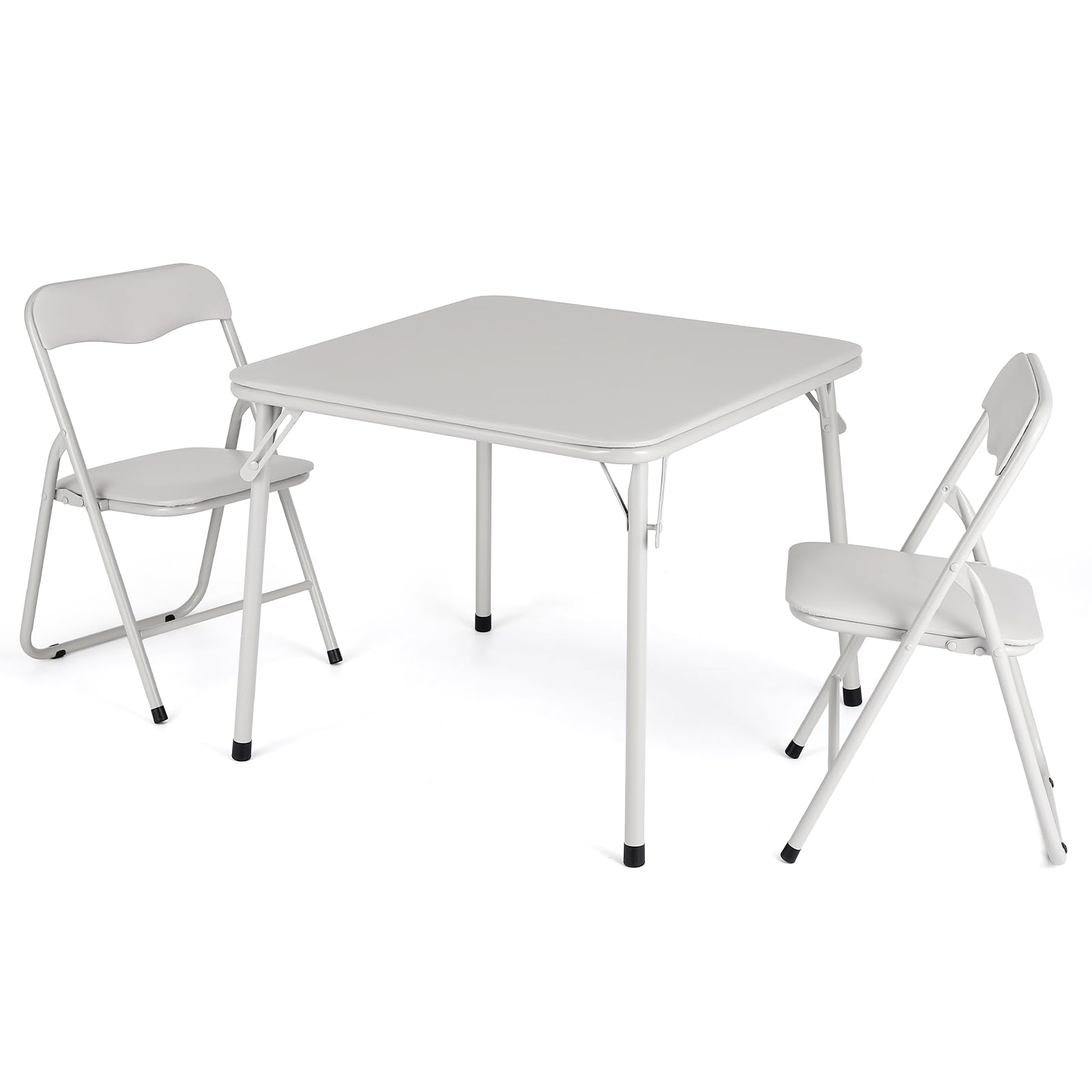 Ensemble table et chaises pliantes pour enfants Garvee, structure en métal, revêtement en PU, beige, pour manger et jouer