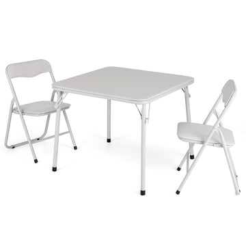 Ensemble table et chaises pliantes pour enfants Garvee, structure en métal, revêtement en PU, beige, pour manger et jouer