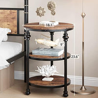 Garvee table d'appoint ronde à 3 étagères, pieds de support en métal, MDF rustique pour le salon et la chambre, 60 cm h × 46 cm l × 46 cm l, brune rustique