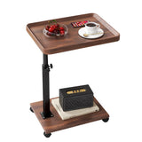 Garvee Table d’appoint en C réglable en hauteur avec roulettes, pour canapé, lit et baignoire, Marron