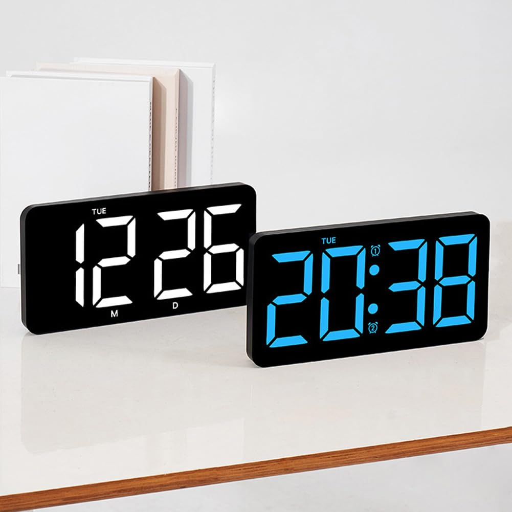 Garvee Horloge murale numérique LED avec télécommande, affichage de la température et de l'humidité, 26, 7 cm (27 cm), plastique, grand écran, salon