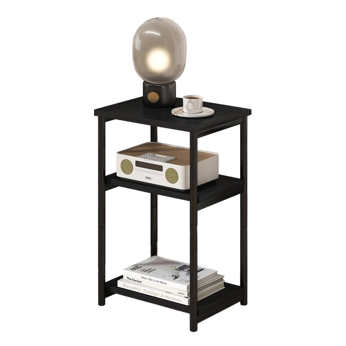 Table d'appoint Garvee à 3 niveaux avec structure en métal pour salon et chambre, design rustique, structure robuste en acier, noire