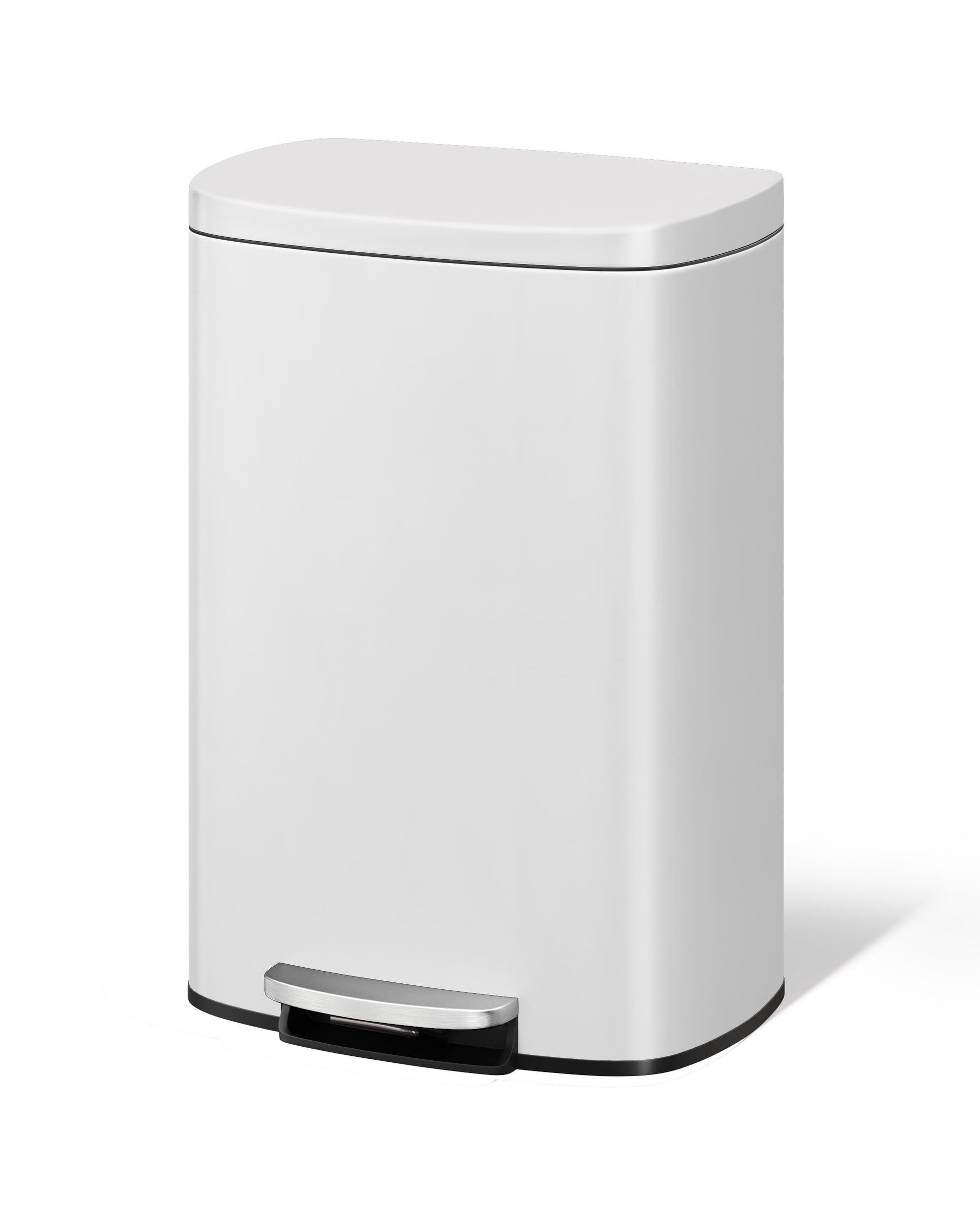 Poubelle de cuisine Garvee 50 L (13 gal) en métal avec couvercle, fermeture amortie, pédale, blanche, poignée ergonomique, compacte, idéale pour la cuisine et le bureau.