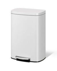 Poubelle de cuisine Garvee 50 L (13 gal) en métal avec couvercle, fermeture amortie, pédale, blanche, poignée ergonomique, compacte, idéale pour la cuisine et le bureau.