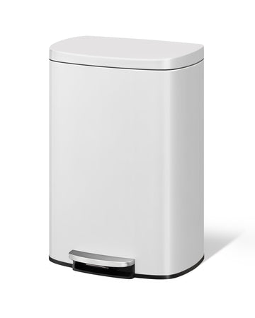 Poubelle de cuisine Garvee 50 L (13 gal) en métal avec couvercle, fermeture amortie, pédale, blanche, poignée ergonomique, compacte, idéale pour la cuisine et le bureau.