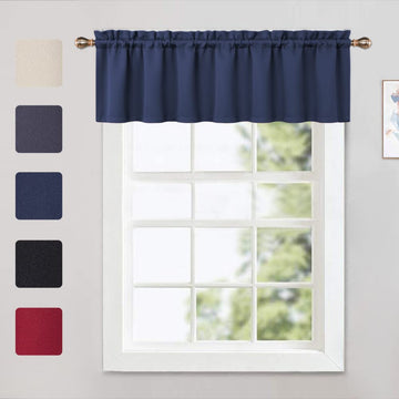 Cantonnières occultantes Garvee pour fenêtres, salon, cuisine, chambre, bleu marine, 132 x 38 cm, isolantes thermiques