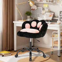 Chaise de coiffeuse Garvee à roulettes, pivotante à 360°, réglable en hauteur, en polaire douce, motif patte de chat, idéale pour la chambre et le bureau, renforcée en nylon, confortable