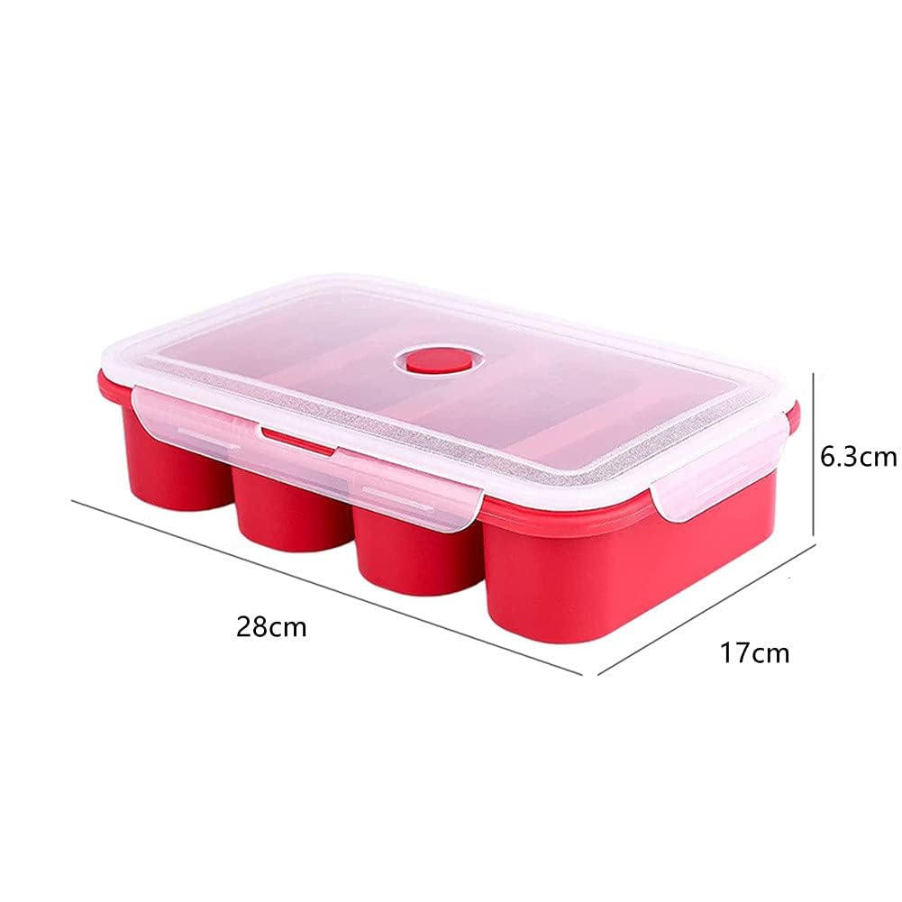 Boîtes de congélation en silicone Garvee avec couvercles, 4 cubes, sans BPA, empilables, bleues, pour le congélateur et la cuisine, gain de place