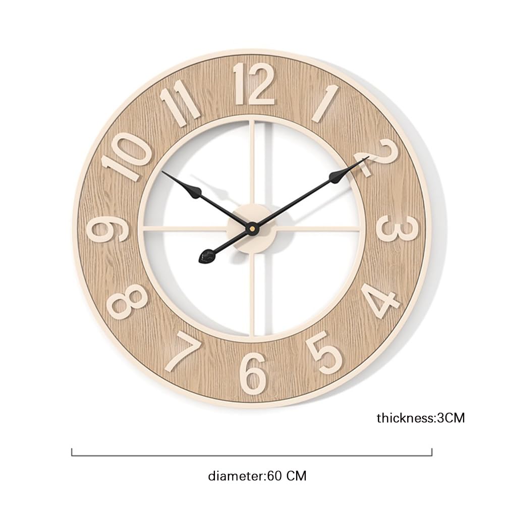 Horloge murale silencieuse GARVEE grand format 60 cm, style moderne imitation bois, résistante aux intempéries, idéale pour la cuisine, le salon, le bureau ou le bar.