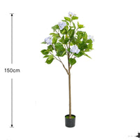 Hortensia artificiel Garvee de 120 cm ou 150 cm avec pot moderne, idéal pour la décoration du salon ou du bureau. Facile d'entretien, robuste, réaliste et vert.