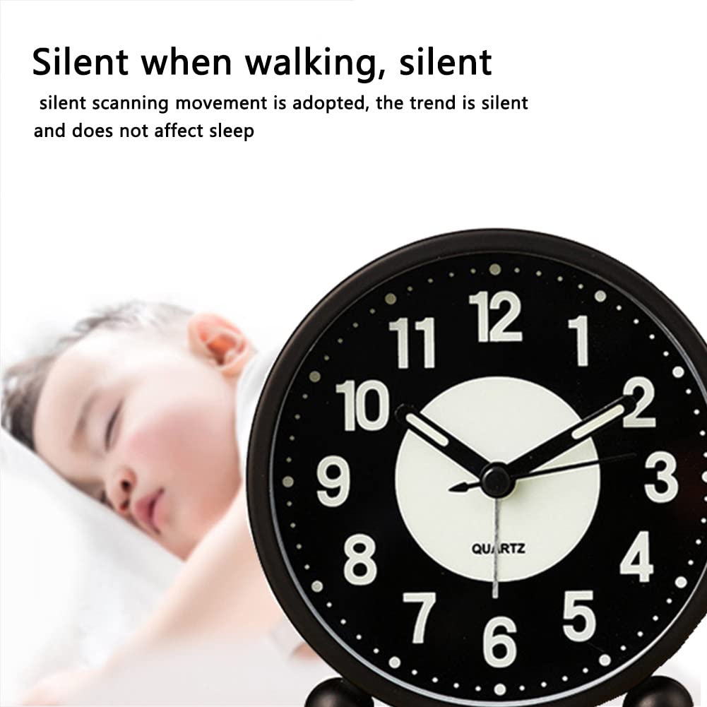 Garvee Réveil analogique pour enfants, boîtier en métal, silencieux et lumineux, 10 cm, fonctionne à piles, idéal pour la chambre et la table de chevet, portable et résistant aux chocs