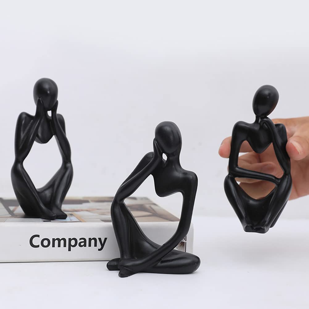 Ensemble de 3 statues miniatures de penseurs abstraits Garvee, sculpture en résine noire moderne