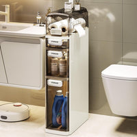 Meuble de salle de bain Garvee à 4 niveaux, étroit, avec tiroirs transparents et roulettes, pour salle de bain et cuisine. Gain de place, étanche, ABS et PP, argent.