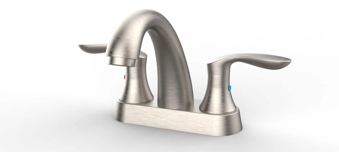 Robinet de salle de bain Garvee de 10 cm (4 po), valve en céramique, fini nickel brossé, double poignée, bonde escamotable, installation facile