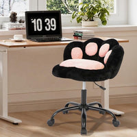 Chaise de coiffeuse Garvee à roulettes, pivotante à 360°, réglable en hauteur, en polaire douce, motif patte de chat, idéale pour la chambre et le bureau, renforcée en nylon, confortable