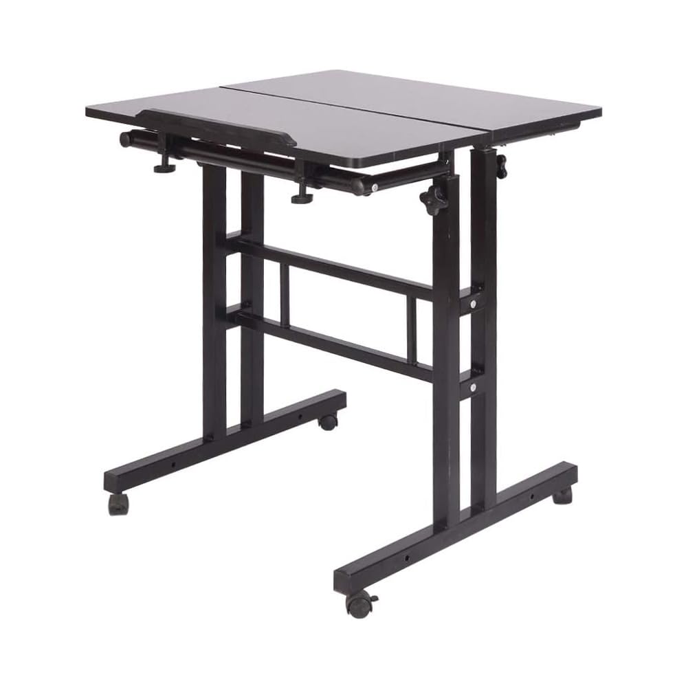 Garvee Bureau assis-debout mobile 60 × 60 × 70-110 cm, hauteur réglable, plateau inclinable, 4 roulettes, idéal maison et bureau, blanc