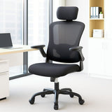 Chaise de bureau ergonomique Garvee avec soutien lombaire et appui-tête réglables, accoudoirs pliables, maille respirante, pivotante, à roulettes, noire, pour le bureau et le gaming
