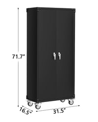 Garvee armoire d’atelier mobile 183 cm en acier noir, 2 portes, 4 étagères réglables et panneaux perforés