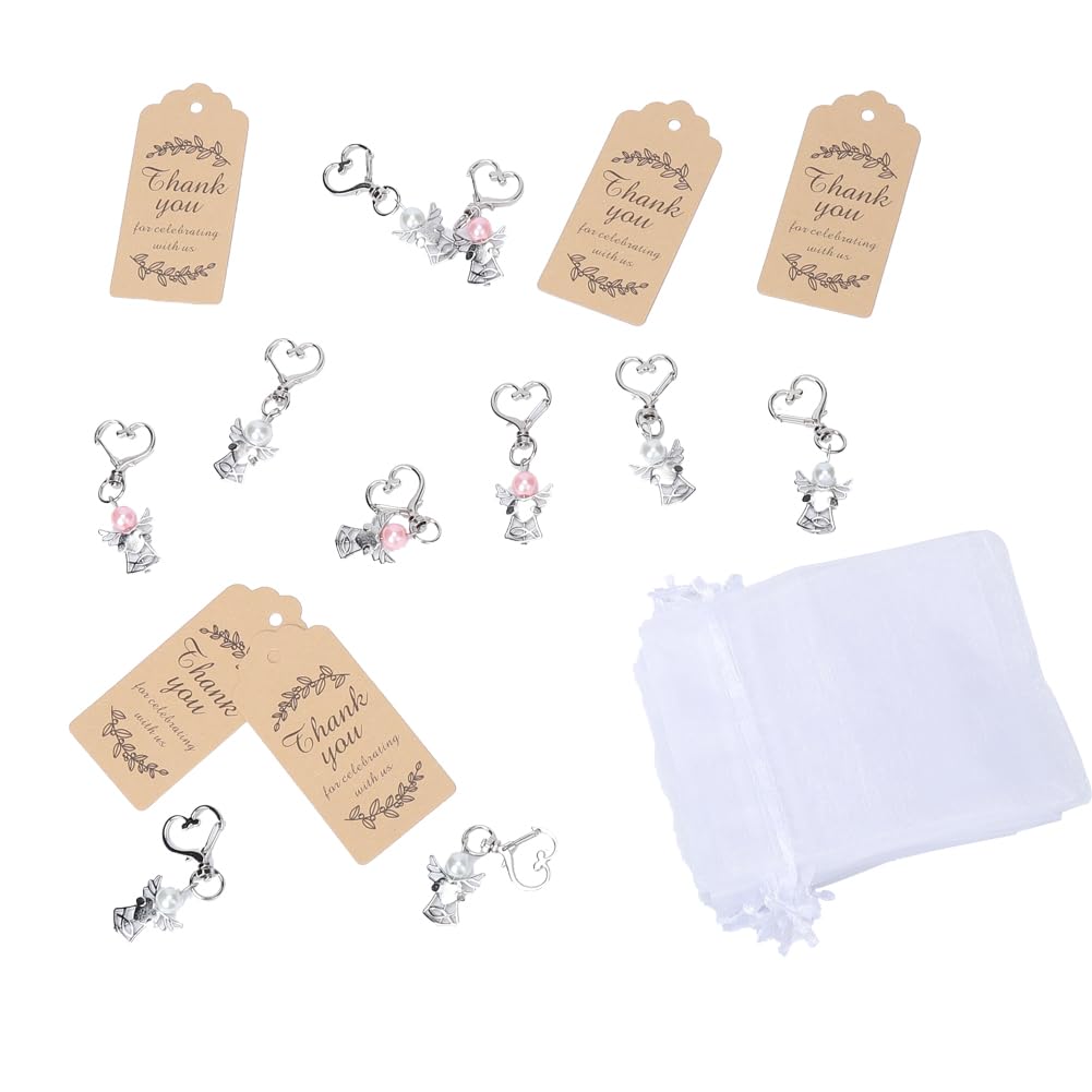 GARVEE Coffret de 60 porte-clés pendentif ange gardien avec pochette en organza et cartes kraft, idéal pour les cadeaux de mariage, d'anniversaire et de naissance.