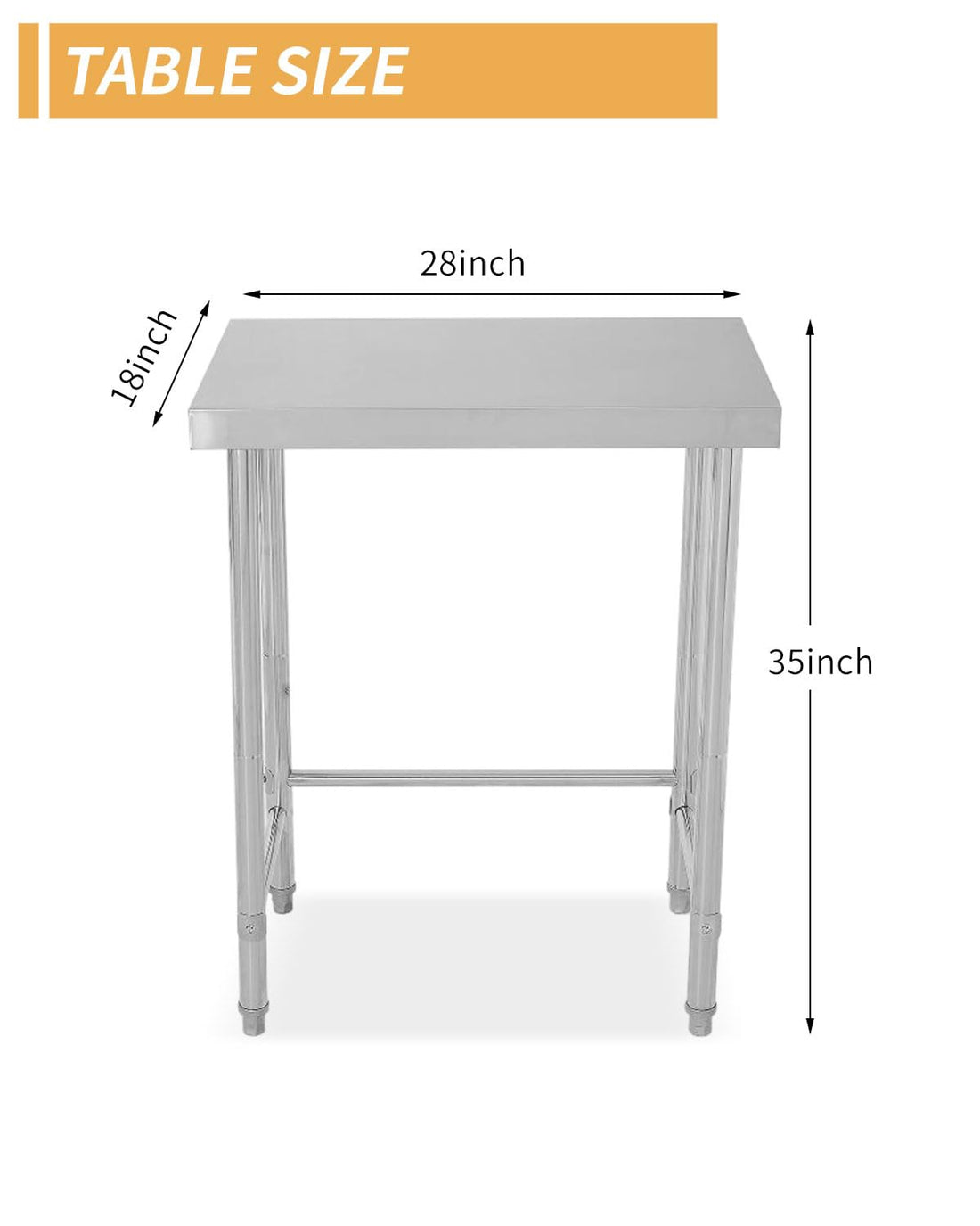Garvee table de travail en acier inoxydable 45,7 × 71,1 cm, pieds fixes robustes, argentée, pour cuisine et atelier