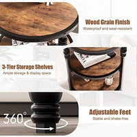 Garvee Table d’appoint ronde 3 niveaux avec étagère de rangement, pieds en métal et plateau MDF, style vintage, idéale salon et chambre.