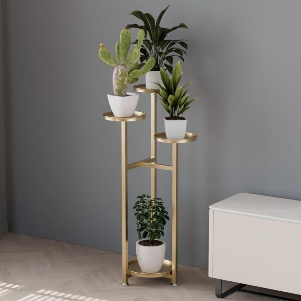 Garvee étagère à plantes d’angle à plusieurs niveaux en métal, pieds antidérapants, hauteur 100 cm, or