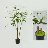 Jasmin artificiel Garvee de 1,5 m, feuillage pleureur, aspect soie blanc réaliste, avec pot, idéal pour le salon ou le bureau.
