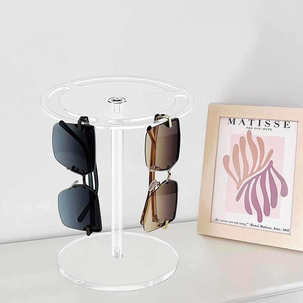 Garvee Présentoir à lunettes de soleil en acrylique transparent à double niveau, rotatif à 360°, pour bijoux et lunettes de table