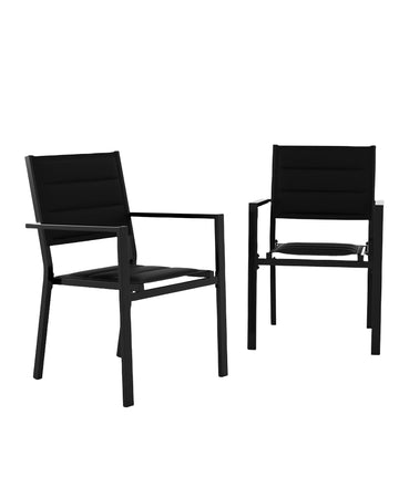 Ensemble de 2 chaises de jardin empilables Garvee en métal avec revêtement Textilène résistant aux UV, légères et résistantes aux intempéries, structure en aluminium, noires.