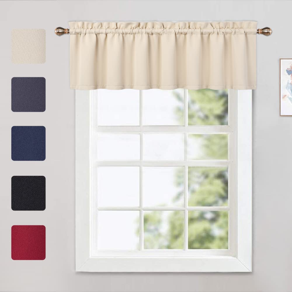 Cantonnières occultantes Garvee pour salon, cuisine, chambre, beige, 132 x 38 cm, cantonnières isolantes thermiques