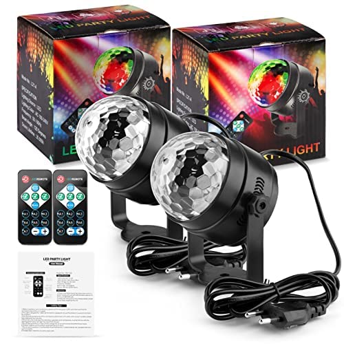 Garvee Boule disco LED RGB avec 7 couleurs, activation sonore, rotation à 360°, câble USB de 4 m pour fêtes, anniversaires, bars, mariages, Noël, 2