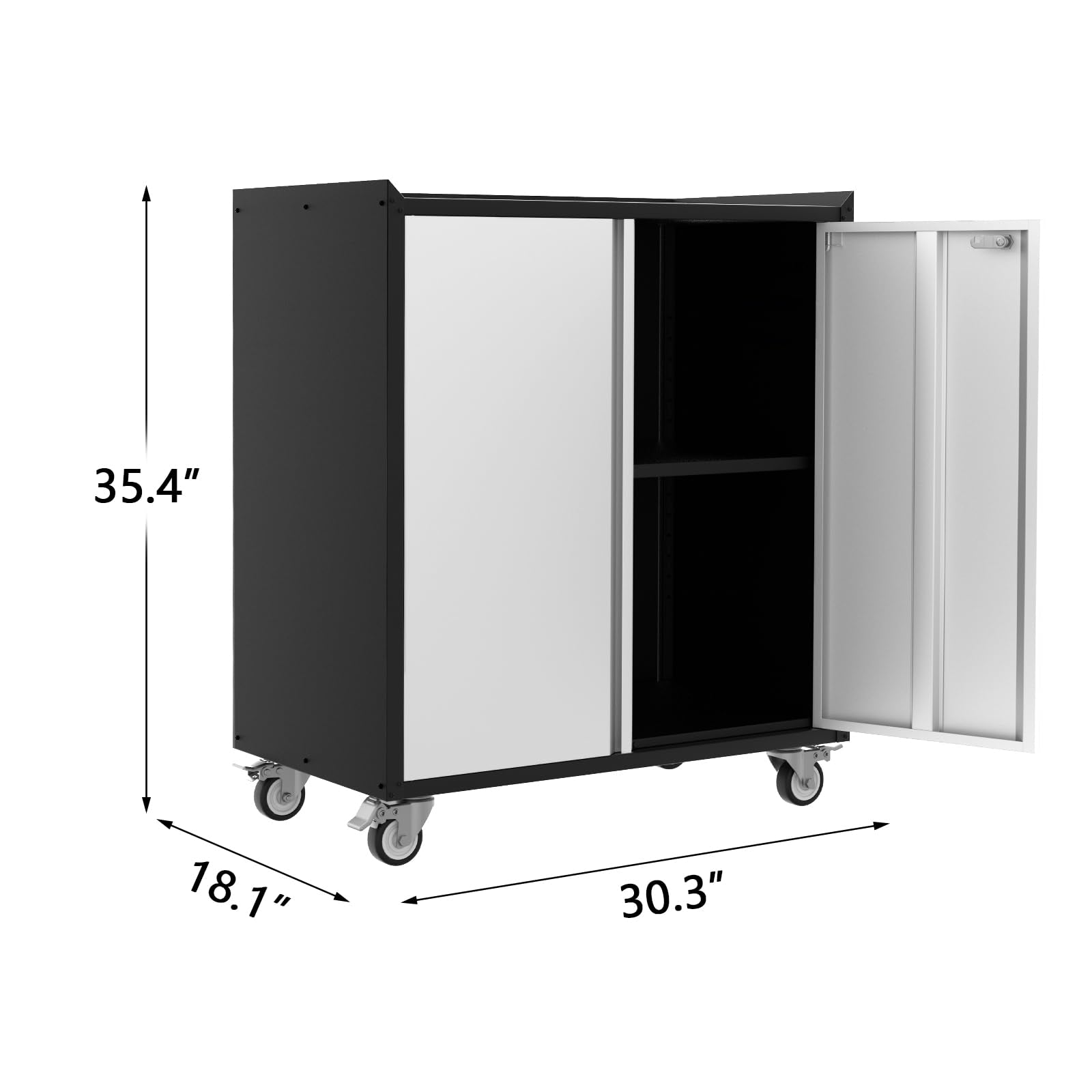 Armoire de rangement robuste Garvee pour garage, avec roulettes, étagères réglables, portes verrouillables, acier antirouille, mobile et sécurisée, idéale pour atelier ou bureau.